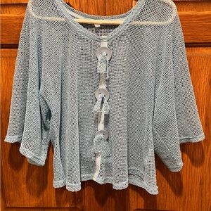 Noelle Light Blue Mesh Knit Oversized Boxy Fit Sweater - One Size